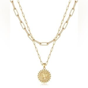 Women’s Necklace 14K Gold Plated Pendant Necklace Multilayer Choker for Women